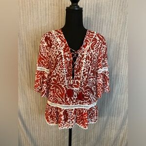 Sailor Boho Hippie Top With Crochet And Pompom Detail Vintage Vibe Sz L